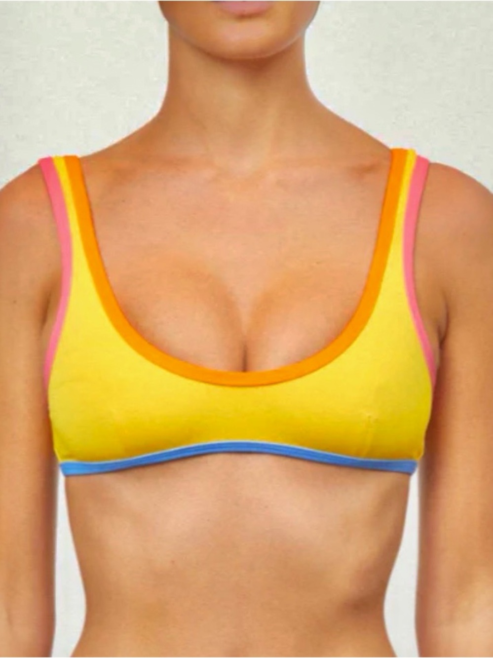 Yellow Scoop Neck Bikini Top with Contrast Trim